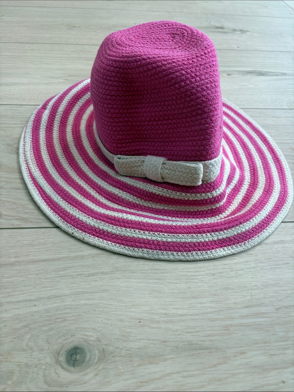 kate spade Pink & Cream Striped Wide-Brim Sun Hat with Bow